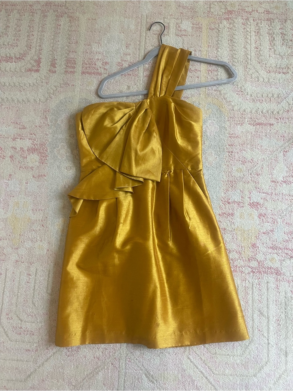 Hutch One-Shoulder Gold Satin Ruffle Mini Dress - Picture 2 of 3